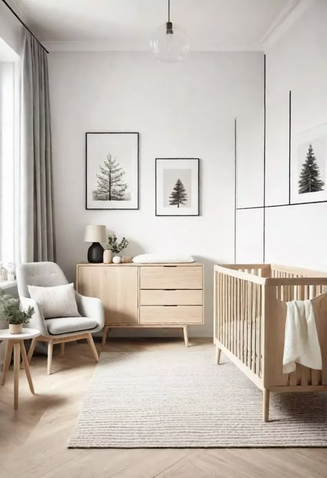 Nursery Wood Furniture, Minimalist Baby Nursery, Minimalist Baby Room, Gender Neutral Nursery Design, Nursery Themes Neutral, Nursery Design Neutral, Beige Nursery, Newborn Room, Nursery Designs