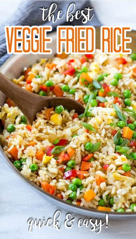 This recipe for veggie fried rice is chock full of colorful vegetables and is ready in just 20 minutes! Very Veggie Fried Rice, Rice Stirfry Veggies, Easy Veggie Fried Rice, Easy Rice And Vegetable Recipes, Fried Rice With Veggies, Mixed Vegetable Rice, Veggie Stir Fry Rice, Fried Rice Recipe Easy Vegetarian, Fried Rice Vegetable