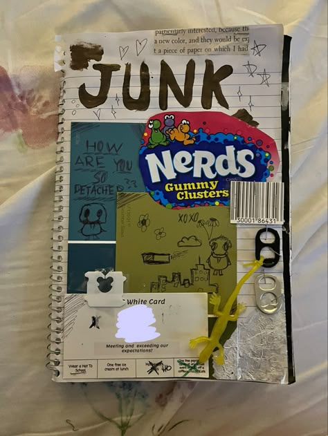 Trash Book Ideas, Messy Scrapbook Aesthetic, Messy Scrapbook Ideas, Trash Scrapbook, Trash Art Ideas, Scrapbook Junk Journal, Trash Sketchbook, Trash Journal Ideas, Messy Journal Ideas