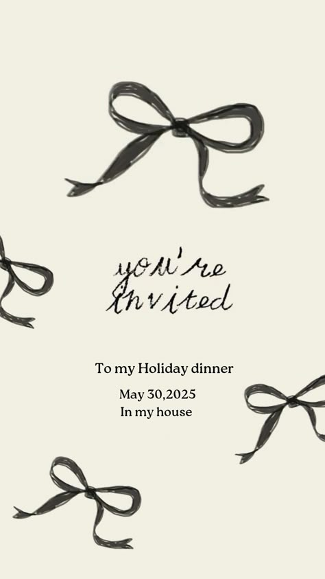 Birthday Invitation 18th Birthday, Black Bow Dinner Party, Black Bow Invitation, Birthday Invitation Card Aesthetic, Black Coquette Party, Invitation Birthday 18th, Black And White Bow Party, Black Tie Theme Party, Aesthetic Invitation Card