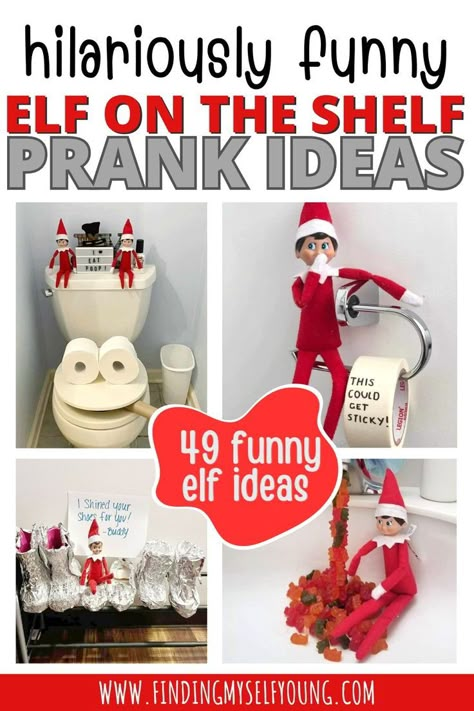 funny elf on the shelf ideas Elf Pranks, Elf Is Back Ideas, Prank Ideas, Elf Ideas Easy, Bad Elf, Elf Of The Shelf, Christmas Elf Ideas, Elf Shelf, Easy Elf