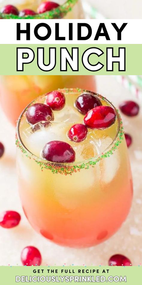 Need a fun party cocktail? This alcoholic party punch for a crowd is an easy holiday drink. So refreshing while being festive, this holiday punch recipe is perfect for celebrating! Feel free to leave out the vodka for a non-alcoholic version! Punches For Parties Non Alcoholic, Drinks For Potluck Parties, Easy Vodka Punch For A Crowd, Punch Alcoholic Party, 7up Punch Recipes, Thanksgiving Drinks Non Alcoholic Easy, Holiday Spiked Punch, Alcoholic Punches For A Party, Sugar Free Christmas Punch