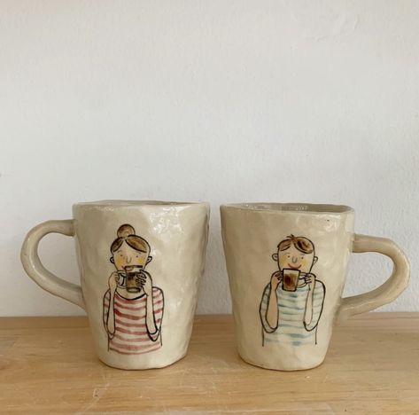 couple ceramic handmade cup/mug. Matching Mugs Aesthetic, Couple Cups Ideas, Couples Ceramics, Couple Ceramics Ideas, Bf Ideas, Kawaii Cups, Valentine Days, Couple Mug, Couples Coffee Mugs