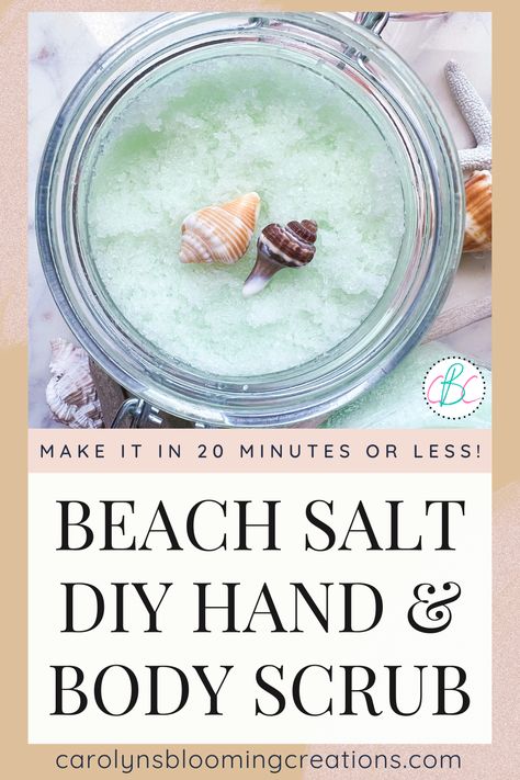 Beach Salt Scrub DIY recipe Sea Salt Scrub Diy Homemade, Salt Hand Scrub Diy Recipes, Diy Personal Care Products, Sea Salt Body Scrub Diy, Epson Salt Scrub Recipes, Epsom Salt Body Scrub Diy, Salt Scrubs Diy, Salt Scrub Diy Recipes, Salt Scrubs With Essential Oils