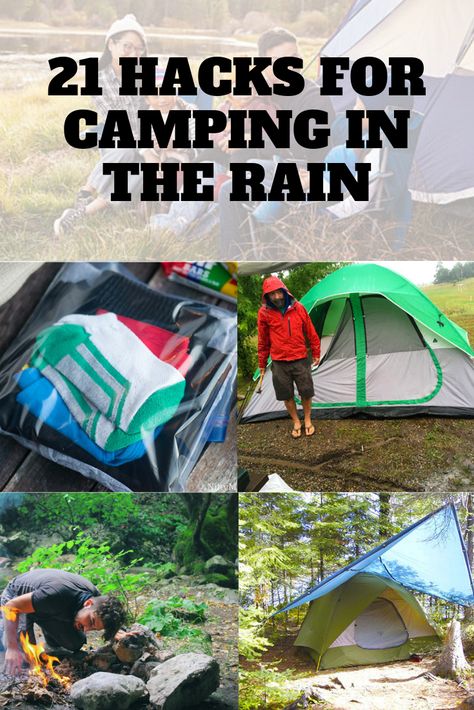 21 awesome hacks for camping in the rain. Use these tips to help you stay dry and have an enjoyable time when camping in the rain. #TentsnTrees #campingintherain #rainycamping Rainy Camping, Zelt Camping Hacks, Camping Hacks With Kids, Caddy Camping, Zelt Camping, Tent Camping Hacks, Camping Snacks, Camping In The Rain, Camping Diy