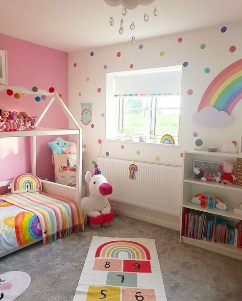 Rainbow Themed Bedroom, Rainbow Girls Room, Girls Bedroom Themes, Rainbow Room Kids, Rainbow Bedroom, Themed Kids Room, Toddler Bedroom Girl, Big Girl Bedrooms, Toddler Girl Room