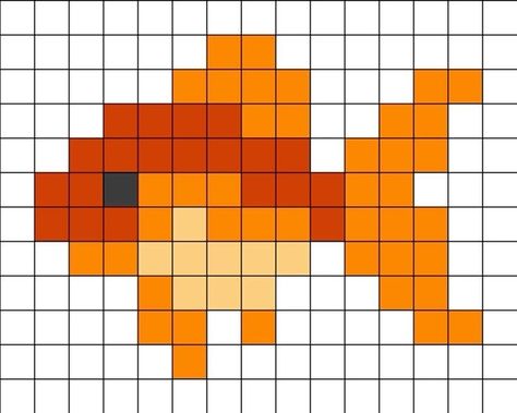 Goldfish Pixel Art, Fish Hama Beads, Pixel Art For Crochet, Fish Perler Beads, Small Pixel Art Grid, Perler Bead Fish, Orange Pixel Art, Goldfish Cross Stitch, Pixel Art Square