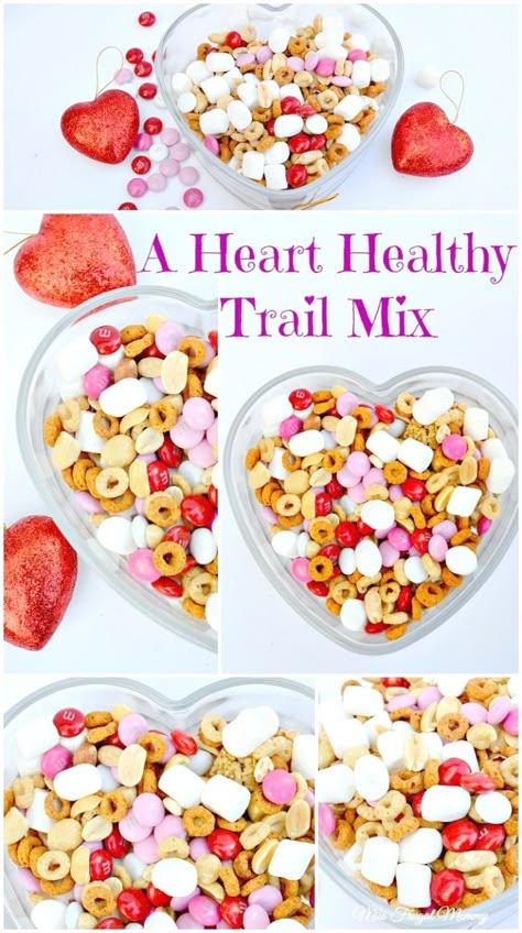 Easy Valentines Snacks, Trail Mix Ideas, Valentines Healthy Snacks, Healthy Valentines Treats, Valentine Snack, Trail Mix Snack, Healthy Trail Mix, Heart Healthy Snacks, Valentines Treats