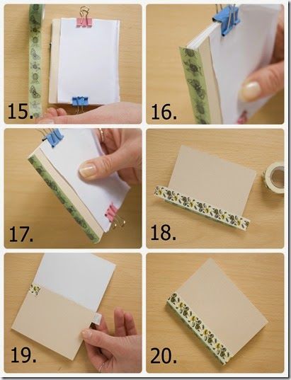 Simple Bookbinding DIY Tutorial with a washi tape spine Simple Bookbinding, Bookmaking Bookbinding, Homemade Journal, Envelope Book, Handmade Journals Diy, Notebook Diy, Diy Stationary, Bookbinding Tutorial, Book Binding Diy