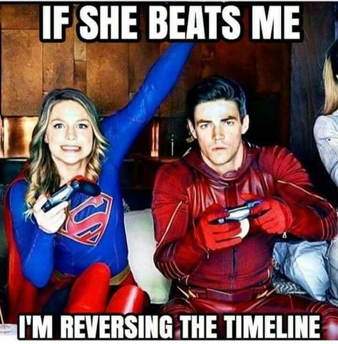 Not a good idea!  Dear Supergirl, PLEASE do NOT beat him! He will screw up the timeline again!! Flash Funny, Arrow Verse, Tenacious D, Superhero Shows, Flash Barry Allen, The Flash Grant Gustin, Superhero Memes, Dc Tv Shows, Supergirl Dc