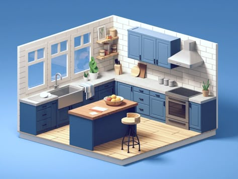 Moon And Stars Room, Stars Room Decor, Isometric Kitchen, Skylight Bedroom, Isometric Room, Clayton Homes, 3d Room, Bg Design, 3d Interior Design