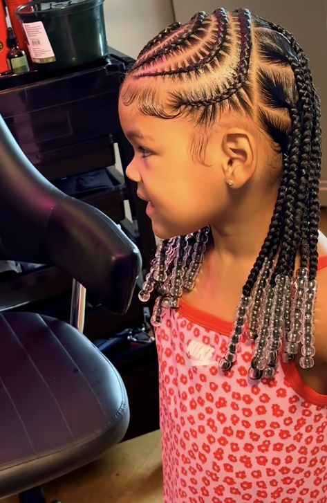 Toddler Lemonade Braids With Beads, Kiddie Hairstyles For Kids Braids, Toddler Lemonade Braids, Braided Hairstyles For Toddlers Black, Kids Lemonade Braids, Kids Cornrow Hairstyles, Baby Girl Hairstyles Curly, Cute Toddler Hairstyles, Black Kids Braids Hairstyles