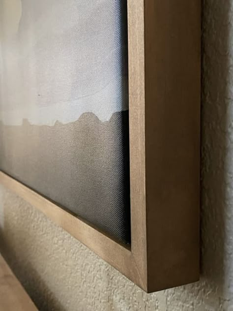 A detailed and simple tutorial for how to make your own wood floating canvas frame for a painting at home. Wood Canvas Frame, Diy Wooden Frames Ideas, Float Frame Diy, Diy Gallery Frames, Making Frames For Pictures, Oil Painting Frames Ideas, How To Frame Fabric, How To Frame A Canvas Print, How To Make A Frame For A Canvas