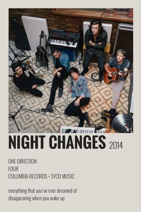 Cancion de One Direction ``Night Changes`` One Direction Music Poster, One Direction Minimalist Poster, Up All Night Aesthetic One Direction, Night Changes Aesthetic Wallpaper, Night Changes One Direction Wallpaper, One Direction Album Poster, Night Changes Wallpaper, Night Changes Aesthetic, Night Changes Song