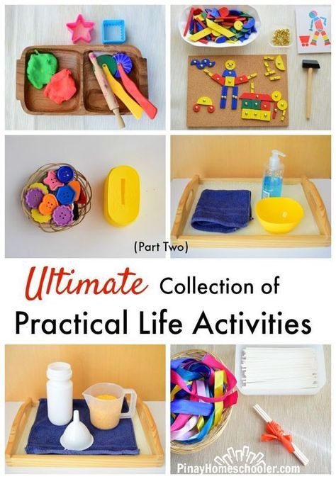 Ultimate collection of Practical Life activities.  Looking for some new ideas for your life skills centers?  You are sure to find a few here.  Read more at:  http://www.pinayhomeschooler.com/2015/07/ultimate-collection-of-practical-life.html Life Skills Centers, Preschool Life Skills, Montessori Activities Preschool, Life Activities, Practical Life Activities, Montessori Lessons, Teaching Life Skills, Montessori Practical Life, Montessori Toddler Activities