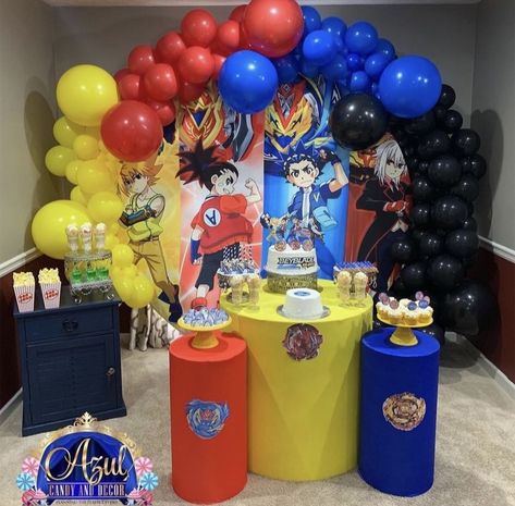 Akedo Birthday Party Ideas, Bey Blades Birthday Party Ideas, Beyblades Party Ideas, Bayblade Party Ideas, Beyblade Party Ideas, Bakugan Birthday Party, Bakugan Birthday, Beyblade Birthday Party, Batman Themed Birthday Party