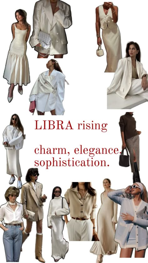 Sophisticated, elegant, classy style. Suitable for Libra rising. Libra Rising Style Outfits, Venus In Libra Style Outfits, Libra Fashion Aesthetic, Libra Clothing Style, Venus Libra Outfit, Libra Outfits Style, Libra Rising Outfits, Libra Style Fashion, Gemini Rising Aesthetic Outfits