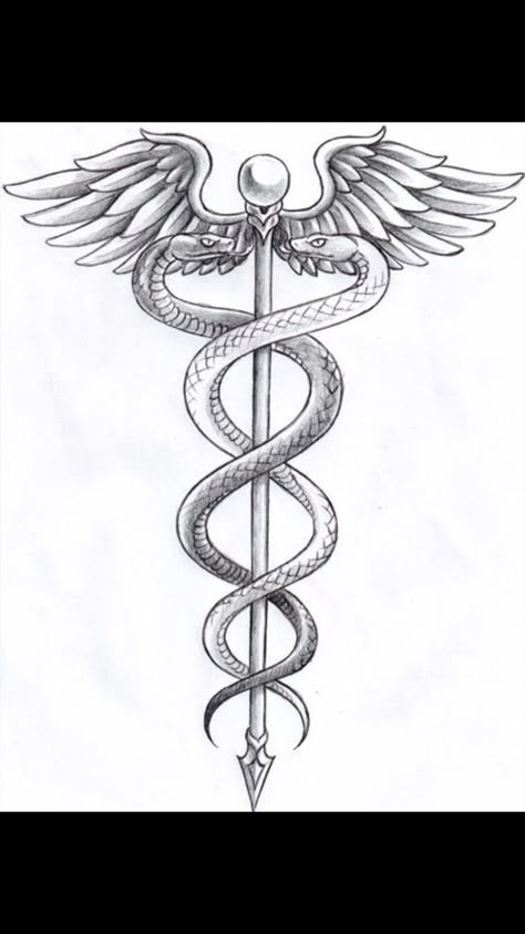 Part of my Hermes tattoo. I wanna add a little touch to it though! Kundalini Tattoo, Hermes Tattoo, Caduceus Tattoo, Medical Tattoo, Nurse Tattoo, Greek Mythology Tattoos, Mythology Tattoos, Geniale Tattoos, Medical Symbols