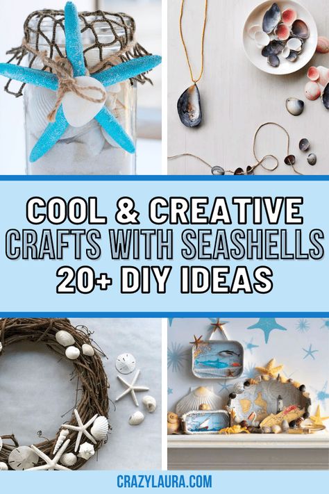 DIY crafts with seashells are a cool creative way to decorate your home or add a personal touch to your gift. #DIY #HomeDecor #Handmade Diy Crafts Using Seashells, Marine Crafts Diy, Crafting With Shells Diy Ideas, Shadow Box Ideas With Sea Shells, Diy Sea Shells Decorations, Diy Mermaid Crafts For Adults, Sea Shell Crafts Diy Mason Jars, Sand And Seashell Crafts, Olive Seashell Crafts