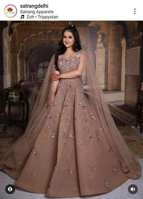 Evening Gowns For Engagement Indian, Bride Gown Poses, Bridal Reception Dress Indian Lehenga, Bride Gown Indian, Indian Reception Outfit Bridal Gowns, Gowns For Bride Indian, Sarees For Reception Brides, Reception Dress Bride Indian Gown Wedding Ideas, Gown For Reception Indian Bride