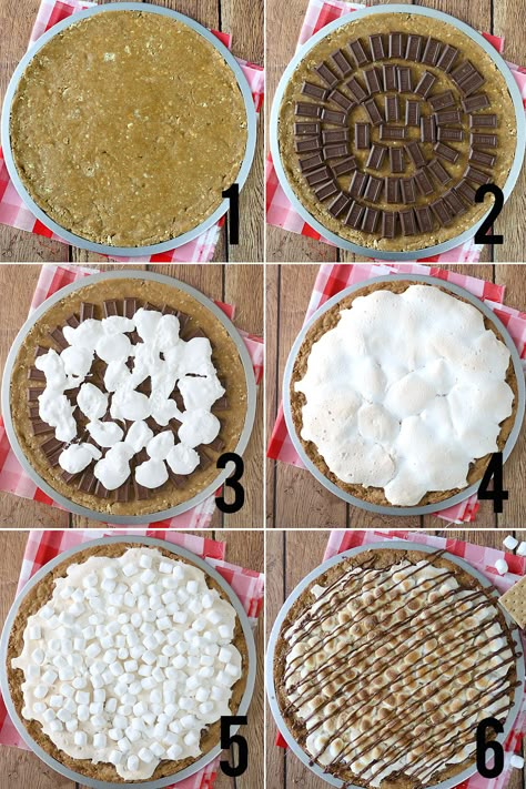 s'mores pizza recipe with graham cracker cookie crust S’mores Dessert Pizza, Graham Cracker Crust Smores, Dessert Pizza Ideas, Smores Pizza Recipe, Smores Pizza, Dessert Pizza Recipe, Graham Dessert, Fruit Pizza Sugar Cookie Recipe, Dessert Pizzas