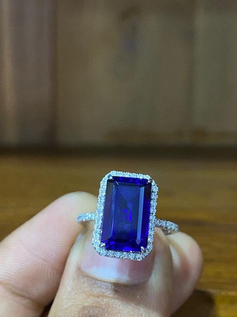 Square Sapphire Engagement Ring, Halo Emerald Cut Engagement Ring, Halo Sapphire Ring, Square Cut Engagement Rings, Emerald Cut Engagement Ring Halo, Wedding Ring Art, Emerald Cut Engagement Ring, White Gold Wedding Ring, Blue Engagement Ring