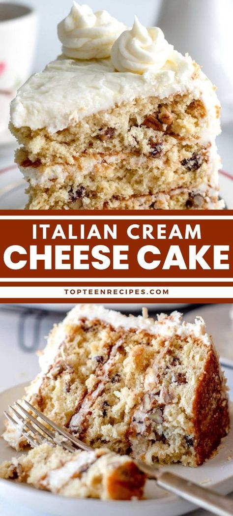 Italian Cream Cheese Cake, Italian Cream Cake Recipe, Italian Cream Cakes, Italian Cream, Italian Cake, Delicious Cream, Simply Delicious, Cake With Cream Cheese, Toasted Coconut