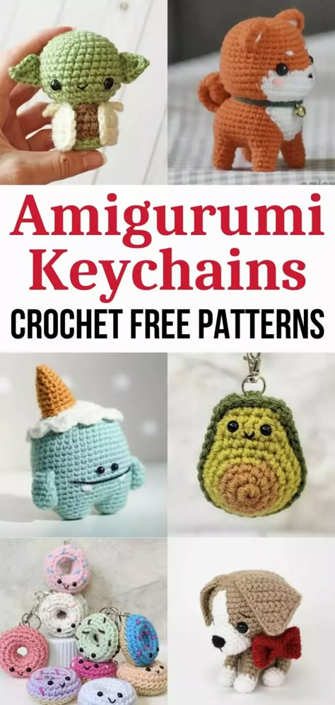 14 Quick and Easy Crochet Keychains for Bags (Stashbuster!) - Little World of Whimsy Amigurumi Keychain Free Pattern, Crochet Amigurumi Keychain, Novelty Crochet, Crochet Keyring Free Pattern, Crochet Keyrings, Knitted Keychain, Crochet Stuffies, Keychain Patterns, Crochet Keychains