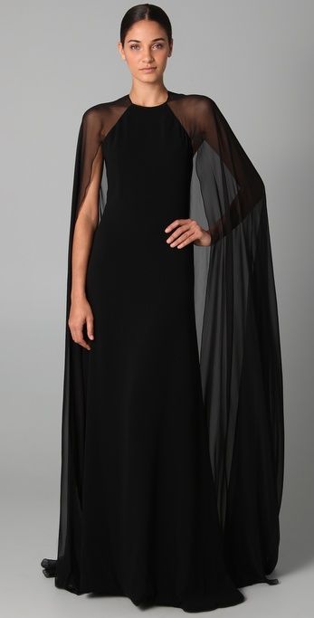 Reem Acra    Halter Gown with Chiffon Cape Halter Neck Gown With Sleeves, Halter Neck With Sleeves, Chiffon Cape, Reem Acra, Black Sleeves, Halter Gown, فستان سهرة, Cape Dress, Gorgeous Gowns