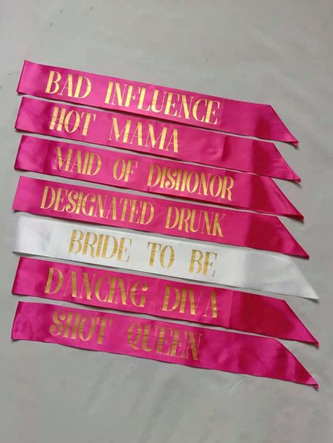 7 Pack Bachelorette Sashes For Bridal Party - 6 Hot Pink Team Bride Sashes With 1 White Bride To Be Sash - Funny Sashes Set For Bachelorette AccessoriesI discovered amazing products on SHEIN.com, come check them out! Bachelorette Sashes, Bachelorette Party Funny, Bridal Shower Bachelorette Party Ideas, Bachelorette Party Favor Bags, Bachelorette Accessories, Bachelorette Party Sash, Pink Bachelorette Party, Bachelorette Planning, Pink Bachelorette