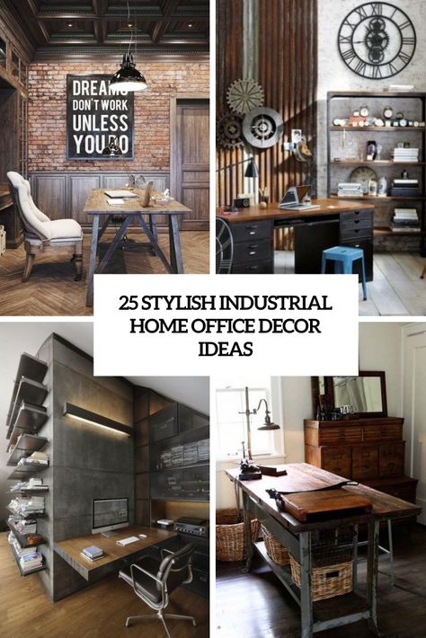 25 Stylish Industrial Home Office Decor Ideas - Shelterness Shared Home Offices, Industrial Home Office, Metal And Wood Chairs, Industrial Style Office, Vintage Home Offices, Industrial Office Decor, Home Office Decor Ideas, Industrial Home Offices, Rustic Home Offices