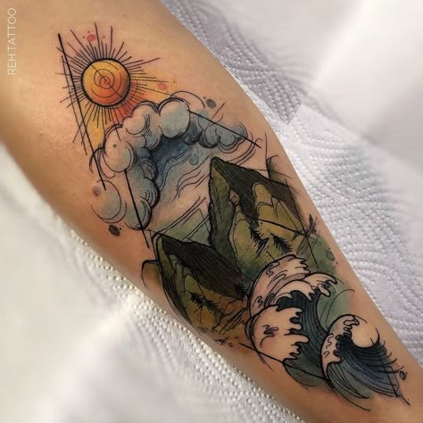 Elemental Tattoo, Four Elements Tattoo, Simbols Tattoo, Natur Tattoo Arm, Element Tattoo, Avatar Tattoo, Mother Nature Tattoos, Elements Tattoo, Nature Tattoo