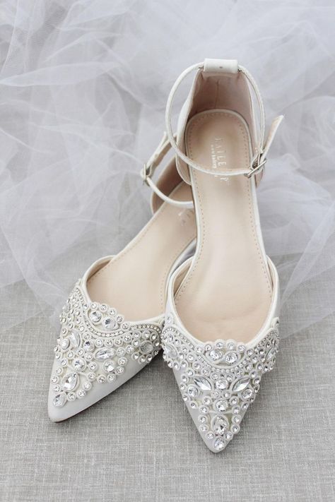 Romantic flat bridal shoes Rhinestone Applique Embellishments, Flat Bridal Shoes, Wedding Flat Shoes, Women Shoes Collection, Fall Wedding Shoes, Wedding Shoes Bridesmaid, Ivory Bridal Shoes, Shoes Bridesmaid, Shoes For Bride