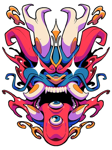 Oriental Mask (2024) :: Behance Design Inspo Graphic, Mask Design Drawing, Adobe Graphic Design, Adobe Illustrator Art, Mask Illustration, Mask Drawing, Arte Grunge, Mask Designs, Colorful Illustration