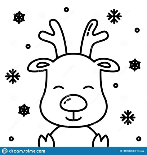 Easy Reindeer Drawing, Reindeer Face Paint, Christmas Outline, Reindeer Outline, Line Drawing Images, Reindeer Drawing, Cute Christmas Reindeer, Simple Face Drawing, Snow Illustration