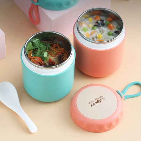 Lunch Box Containers Aesthetic, Food Thermos, Glass Lunch Box Containers, Office Meals, Soup Thermos, Lunch Box Thermos, Kawaii Bento Boxes Container, Steel Lunch Box, Thermos Cup