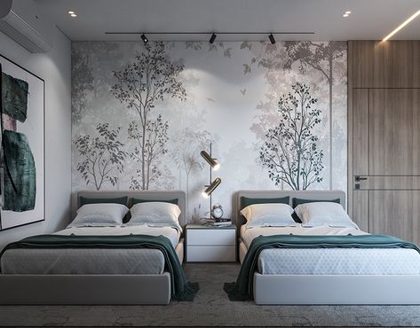 Noha Saad on Behance Classic Room, Tree Wallpaper Mural, Wallpaper For Wall, Interior Design Software, Botanical Leaves, Luxury Bedroom Design, Master Room, Leaves Wallpaper, Hidden Door