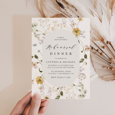 rustic wildflower floral frame rehearsal dinner invitation  Zazzle Bohemian Invitation, Wedding Theme Design, Wildflower Wedding Theme, Wildflower Bridal Shower, Boho Bridal Shower Invitations, Rehearsal Dinner Invitation, Boho Bridal Shower, Dinner Invitation, Wedding Prints