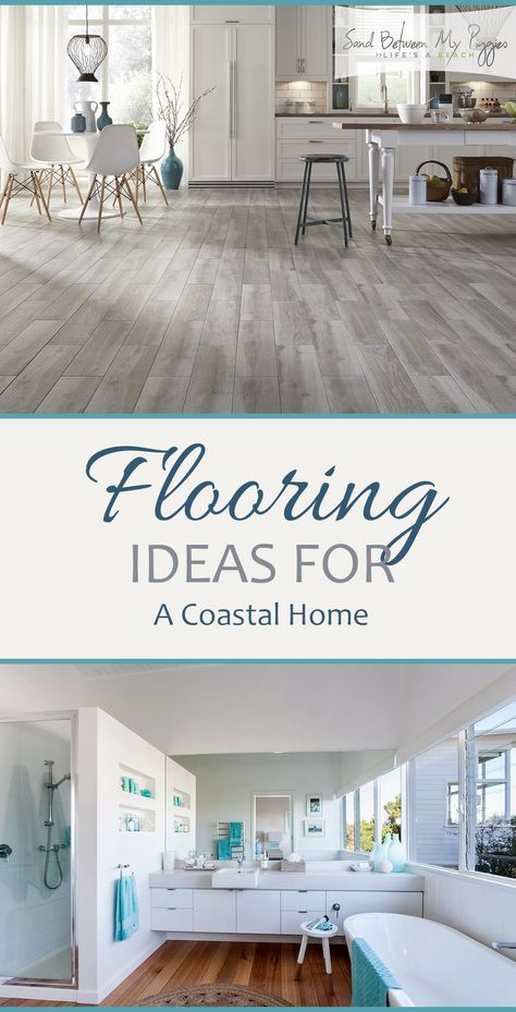 When designing your beach house, it can be tricky finding the perfect flooring to match your vision. These flooring ideas for a coastal home are just what you need! There are a variety of ideas so there is sure to be something to fit your needs! Check them out! #costalhome #costaldesign #coastal #design #flooring Farmhouse Coastal Kitchen, Farmhouse Coastal Decor, Beach House Flooring, Coastal Flooring, Farmhouse Coastal, Coastal Bathrooms, White Oak Floors, Coastal Living Rooms, Organizing Hacks