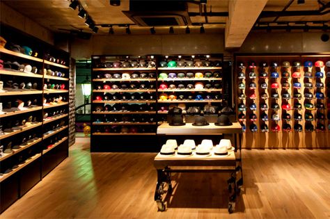 New Era Tokyo Store | HYPEBEAST New Era Store, Nike Basket, Diy Hat Rack, Spring Window Display, Store Plan, Cap Store, Wall Hats, Cap Display, Hat Stores