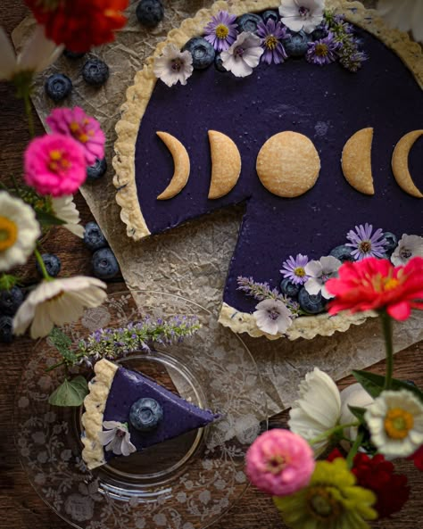 Blue Moon Milk Tart — Must Love Herbs Love Herbs, Wallpaper Food, Kitchen Witch Recipes, Moon Milk, Milk Tart, Moon Party, White Chocolate Ganache, Lotus Blossom, Beltane