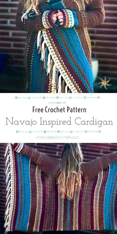 Navajo Inspired Blanket Cardigan | Free Crochet Pattern | Beginner Friendly – Stardust Gold Crochet Blanket Cardigan Pattern, Crochet Pattern Beginner, Gold Crochet, Blanket Cardigan, Knitting Amigurumi, Gilet Crochet, شال كروشيه, Crochet Shawl Pattern, Crochet Wearables