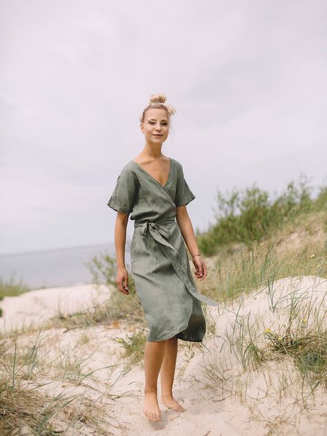 Summer Dress Linen, Green Linen Dress, Linen Dress Summer, Dress Maternity, Dress Wrap, Dress Linen, Grey Dress, Pine Green, Giambattista Valli