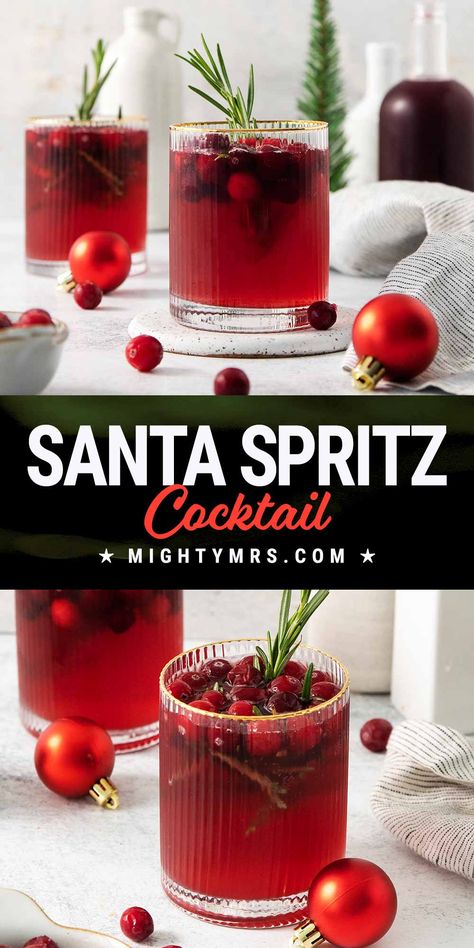 Santa Spritz Christmas Cocktail Red Christmas Drinks For Adults, Soju Christmas Drink, Holiday Party Cocktail Bar Set Up, Christmas Themed Party Food Ideas, Christmas Cocktails In A Pitcher, Red Christmas Cocktails Holiday Drinks, Red White And Merry Cocktails Smirnoff, Christmas Bulb Drink Ideas, Fruity Drinks With Vodka