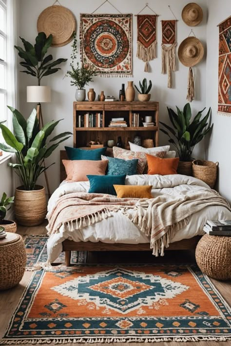 Bedroom Boho Colorful, Neutral Aesthetic Bedroom, Country Boho Home, Rug Ideas Bedroom, Rug Bedroom Ideas, Boho Inspired Bedroom, Boho Style Bedroom Decor, Boho Rugs Bedroom, Boho Style Home Decor