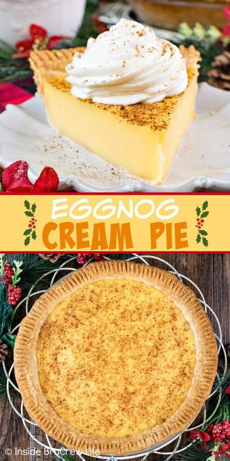 Eggnog Cream Pie, Easy Holiday Desserts Christmas, Holiday Desserts Thanksgiving, Desserts Halloween, Eggnog Dessert, Sugar Cream Pie, Desserts Thanksgiving, Holiday Desserts Christmas, Christmas Elegant