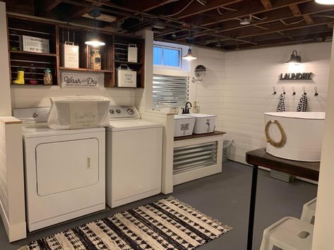 Basement Laundry Ideas Unfinished, Moving Washer And Dryer Upstairs, Laundry Room Ideas Basement Unfinished, Basement Laundry Room Remodel, Small Square Laundry Room Layout, Laundry In Basement Unfinished, Laundry Room Ideas In Basement, Basement Laundry Makeover, Basement No Windows