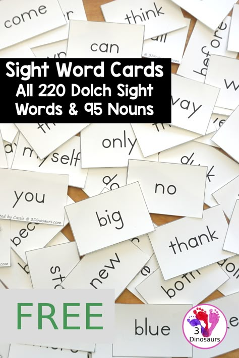 Free Sight Words Dolch Cards with all 220 dolch sight words with 95 nouns. You have preprimer, primer, first grade, second grade, third grade and nouns. Kindergarten Sight Words Flash Cards, Sigh Words, Second Grade Sight Words, Free Writing Paper, Fun Reading Activities, Reading Printables, Sight Word Centers, Beginner Reader, Sight Word Books