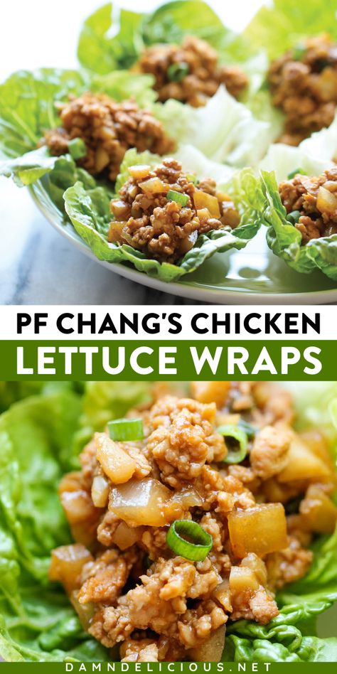 A PF Chang's copycat recipe for ground chicken lettuce wraps! Delicious yet low-carb, they will become one of your favorite appetizers for dinner. Enjoy this lettuce wrap recipe as a main dish for dinner, too! Pf Changs Chicken Lettuce Wraps, Pf Chang, Asian Chicken Lettuce Wraps, Pf Changs, Lettuce Wrap Recipes, Lettuce Wrap, Chicken Lettuce Wraps, Lettuce Wraps, Wrap Recipes