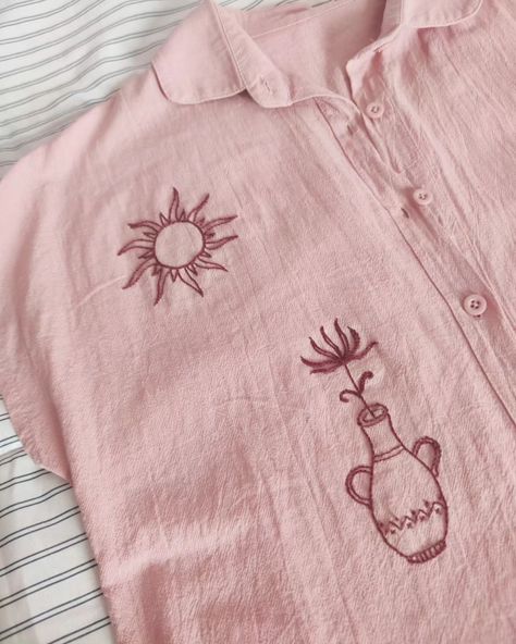 Cotton shirt with hand embroidered folk motifs ✨Almost finished #embroidery #handembroidery #cottonshirt #cottonthread onthread #folkembroidery #illustration #linedrawing #dmc #slowstitching #needlework #broderie #bordado #stitching Embroidery On Pocket Shirts, Embroidered Pocket, Folk Embroidery, Slow Stitching, Pocket Shirt, Cotton Thread, Line Drawing, Hand Embroidered, Cotton Shirt